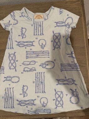 The Beaufort Bonnet Company White Dress with Blue Rope Knot Print